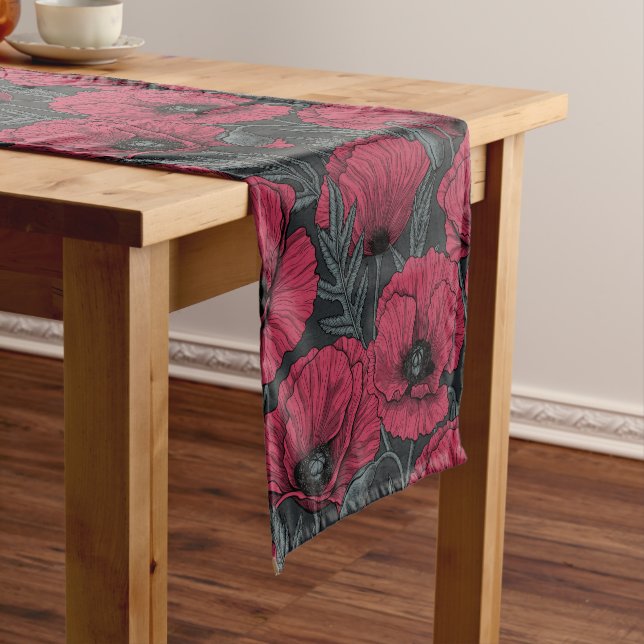 Poppies in Viva Magenta  short table runner (In Situ)