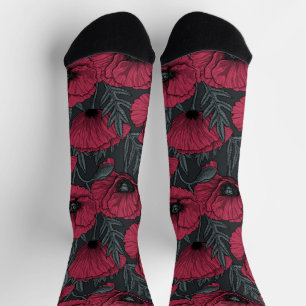Poppies in Viva Magenta Socks