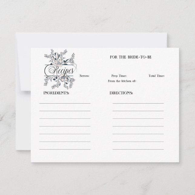 Poppies Ink Lineart Bridal Shower Recipe Card (Front)