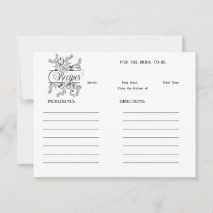 Poppies Ink Lineart Bridal Shower Recipe Card