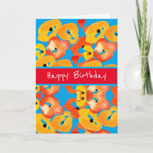 Poppies large flower art red orange card