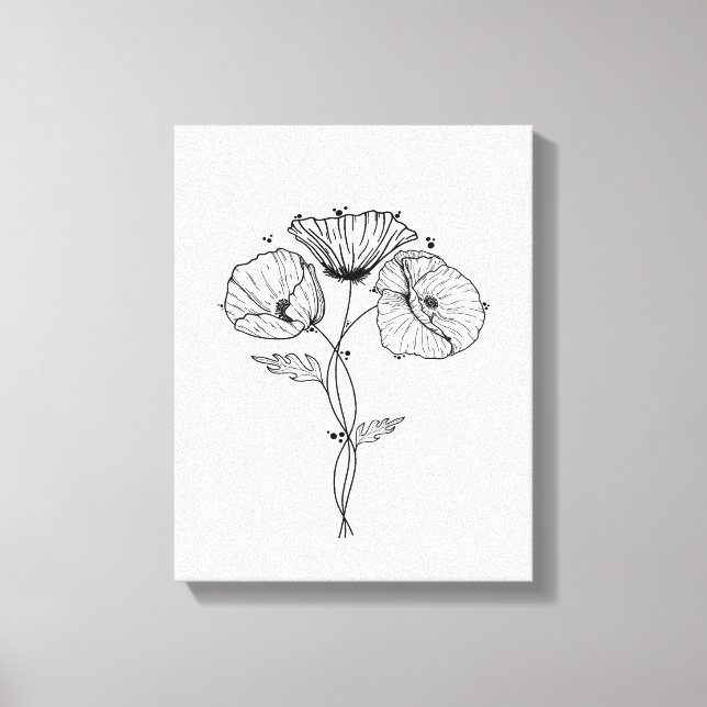 Poppies Minimalist Art Line Drawing Canvas Print (Front)