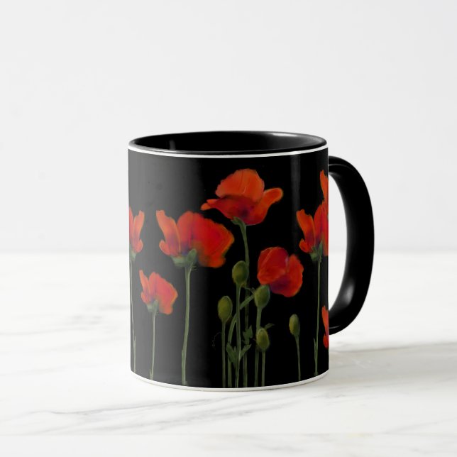 Poppies on Black Mug (Front Right)