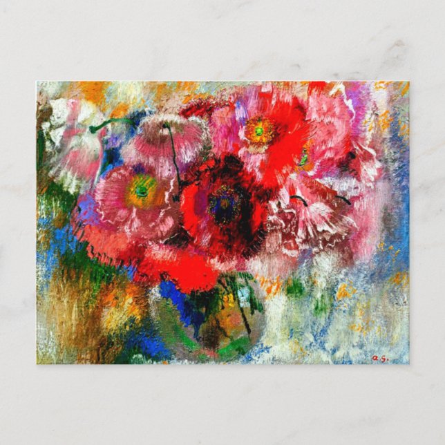 Poppies on Grey Background, Floral painting Postcard (Front)