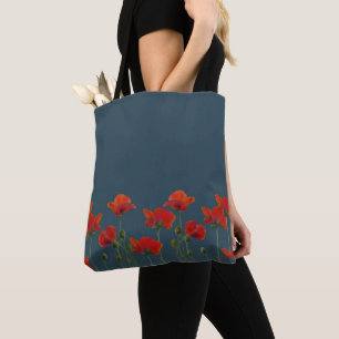 Poppies on Teal Tote Bag