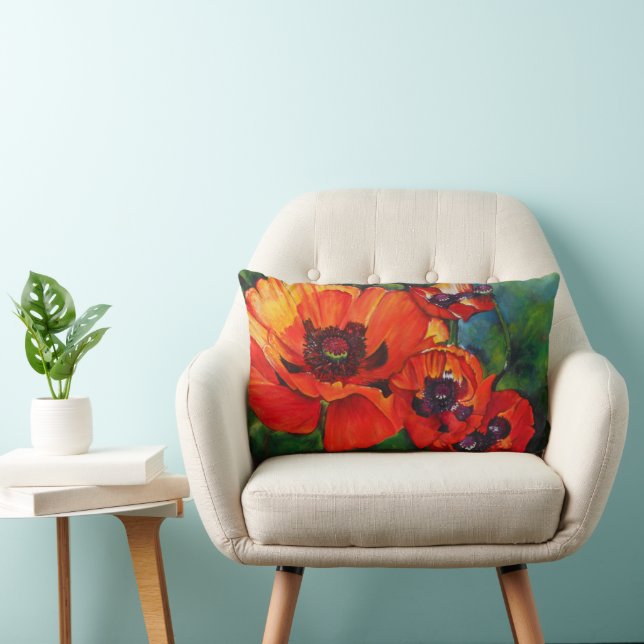 Poppies Orange Poppy Painting Lumbar Cushion (Chair)