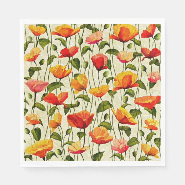 Poppies pattern, red and yellow, napkin (Front)