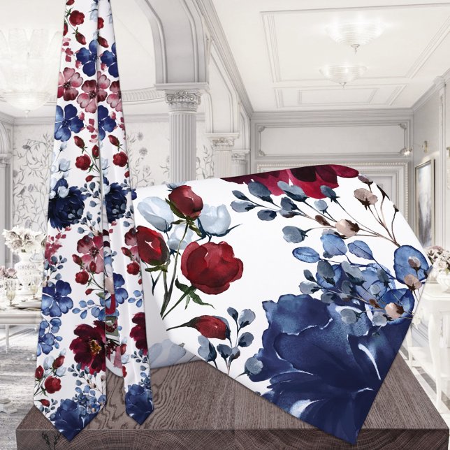 Poppies & Peonies Red White & Blue Wedding  Tie (Creator Uploaded)
