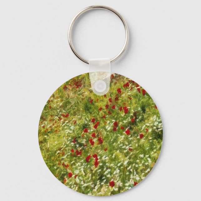 Poppies Pointillism Style Abstract Art Key Ring (Front)