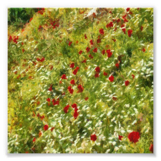 Poppies Pointillism Style Abstract Art Photo Print