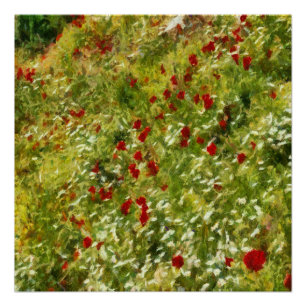 Poppies Pointillism Style Abstract Art Poster