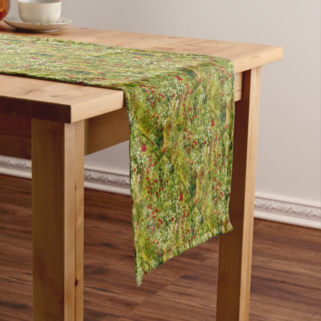 Poppies Pointillism Style Abstract Art Short Table Runner (In Situ)