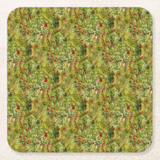 Poppies Pointillism Style Abstract Art Square Paper Coaster