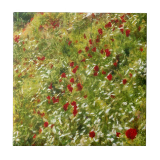 Poppies Pointillism Style Abstract Art Tile