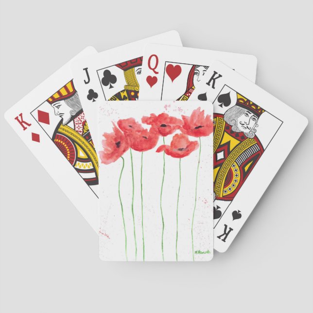 Poppies poppy floral watercolor nature pretty playing cards (Back)