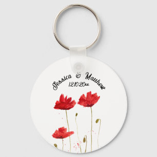Poppies Poppy Red floral Watercolor Weddings Key Ring