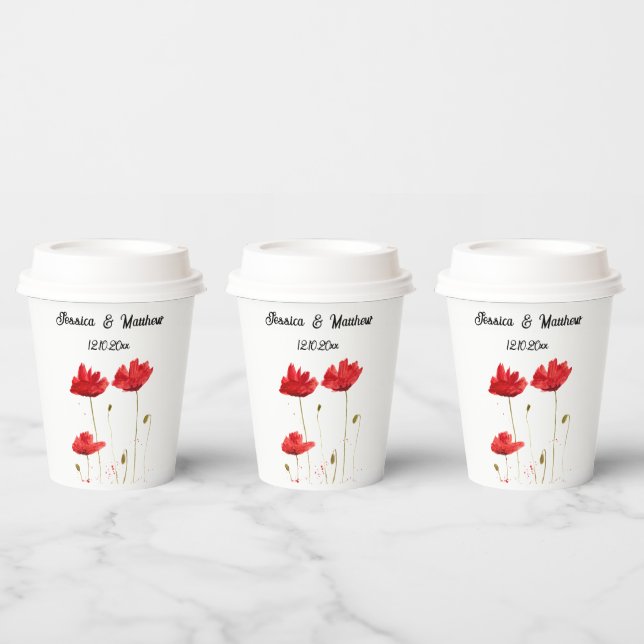 Poppies Poppy Red floral Watercolor Weddings Paper Cups (Multi)