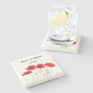 Poppies Poppy Red floral Watercolor Weddings Stone Coaster