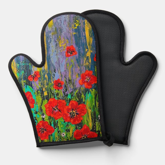 Poppies Pot Holder Oven Mitt (Front/Back)