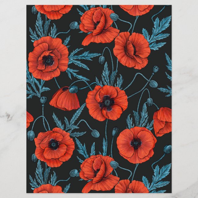 Poppies, red and blue on black (Front)