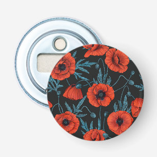 Poppies, red and blue on black bottle opener