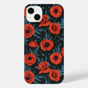 Poppies, red and blue on black iPhone 14 plus case