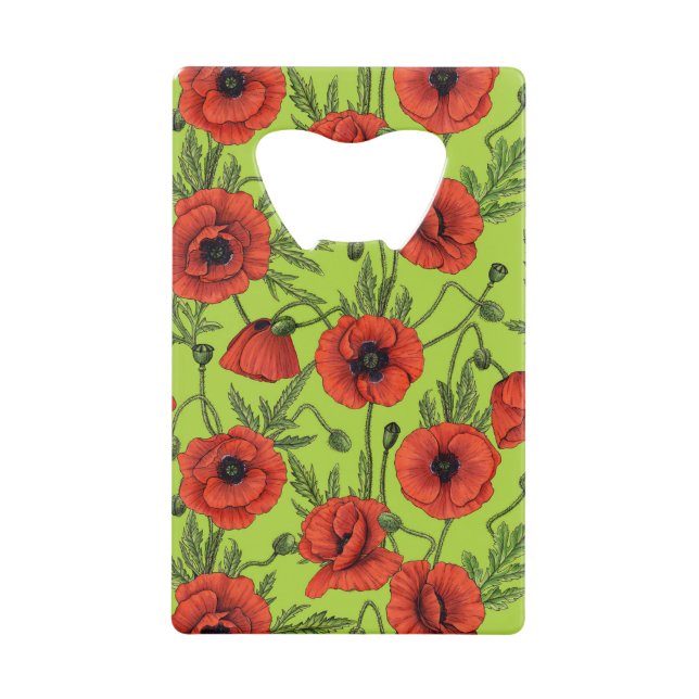 Poppies, red and green on lime green (Front)