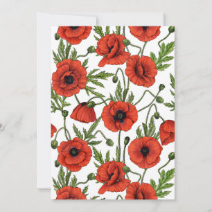 Poppies, red and green on  white