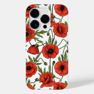Poppies, red and green on white Case-Mate iPhone 14 pro case