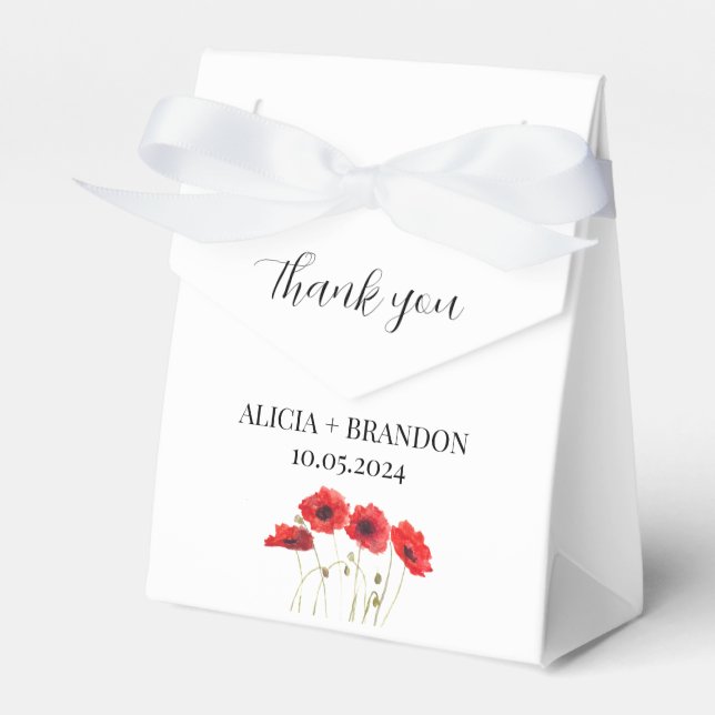 Poppies Red Floral Elegant Modern Wedding Favour Box (Front Side)