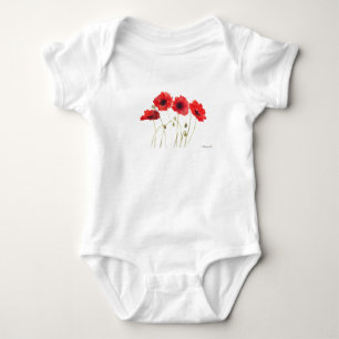 Poppies red floral watercolor summer baby bodysuit