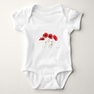Poppies red Flowers Floral Watercolor Cute Girl Baby Bodysuit