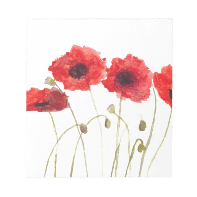 Poppies red flowers poppy watercolor nature chic notepad (Front)