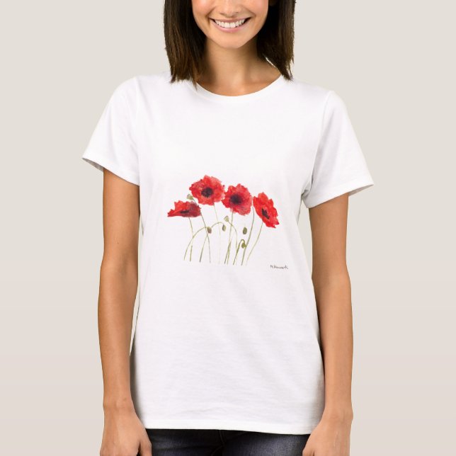 Poppies red flowers watercolor floral rustic T-Shirt (Front)