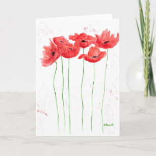 Poppies red flowers watercolor nature poppy card
