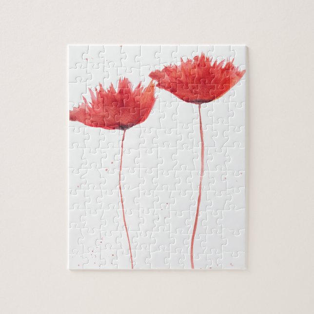 Poppies red flowers watercolor nature summer jigsa jigsaw puzzle (Vertical)