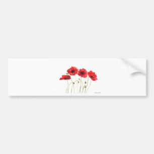 Poppies red flowers watercolor poppy rustic bumper sticker