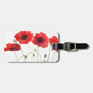 Poppies Red Flowers Watercolor Wildflowers Rustic Luggage Tag