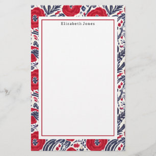 Poppies Red White And Blue Pattern Stationery