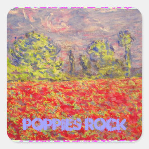 poppies rock art square sticker