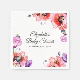 Poppies. Summer red flowers. Floral baby shower Napkin