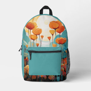 Poppies sunrise blue custom name printed backpack