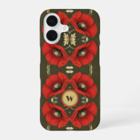 Poppies Vintage Gold Red Art Nouveau Monogram