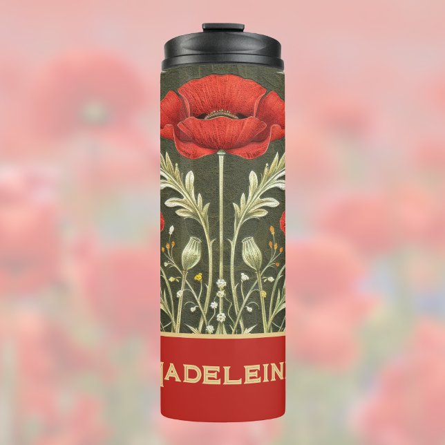Poppies Vintage Gold Red Art Nouveau Thermal Tumbler (Creator Uploaded)
