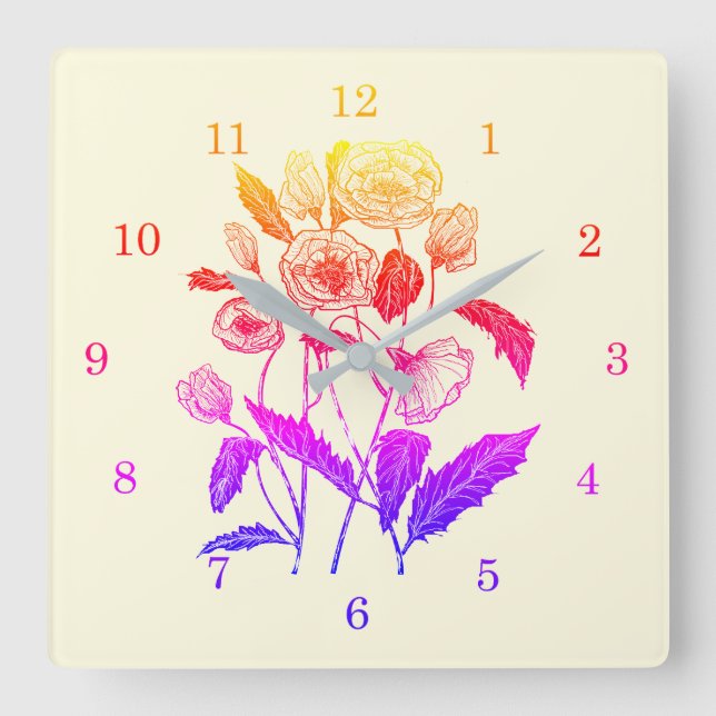 Poppies Wall Clock - Colourful - Painting (Front)