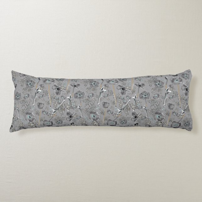 Poppies Watercolor Floral Pattern Body Cushion (Front)