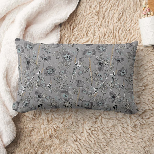 Poppies Watercolor Floral Pattern Lumbar Cushion (Poppies Watercolor Floral Pattern Lumbar Pillow from Studio Posies.)