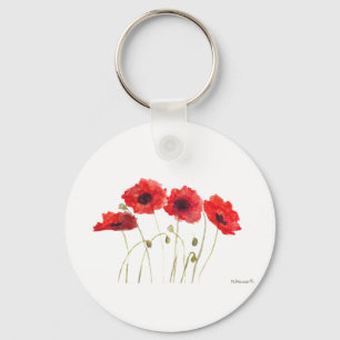 Poppies watercolor Mothers Day red flowers rustic Key Ring
