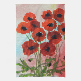 Poppies Watercolor Tea Towel