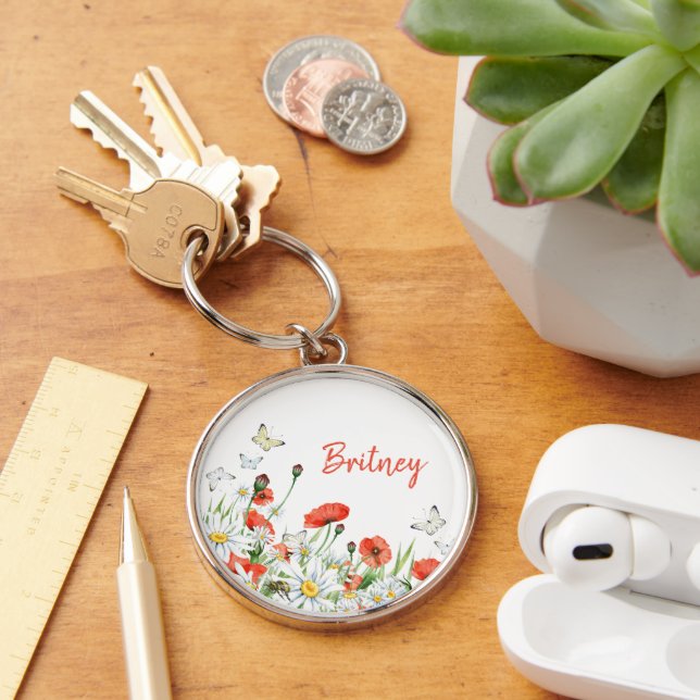 Poppies, Wildflowers, and Butterflies Floral Key Ring (Desk)